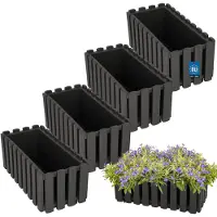 KOTARBAU 4 st Balkonbak, Bloembak voor Balkon, Kunststof Balkonbak, 38 x 18 x 16 cm, Grijs, Balkon Plantenbak, Rechthoekig, Weerbestendige Plantenbak