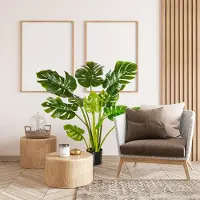 OKWISH Kunstplant Realistisch Monstera 110 Cm Met Zwarte Pot Van Kunststof Voor Binnen En Buiten Onderhoudsarm Decoratief Groen