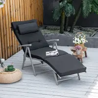 OKWISH Ligbed 137 x 63,5 x 100,5 cm - 7-Standen Verstelbare Rugleuning En Inklapbaar Met Kussen - Voor Tuin Balkon Camping En Strand - Metaal - Zwart