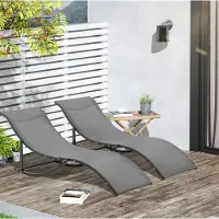 OKWISH Ligbed Set Van 2 165 x 61 x 63 cm - S-Vormig En Inklapbaar Voor Tuin Of Zwembad - Aluminium Met Ademende Texteline - Donkergrijs