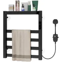 Puluomis - Elektrische handdoekhouder 72W - Wandmontage - Plank - Temperatuurregeling met 6 standen - Timerfunctie - Aluminiumlegering - 45~70℃ - Zwart