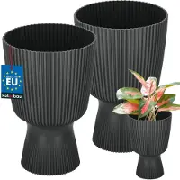 KOTARBAU 2 Stuks - Bloempot - Plantenpot met Sokkel ⌀ 14 cm - PVC - Geribbelde Orchideeënpot - H: 21 cm - Zwart - Kelkvorm