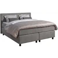 Mörgenn Boxspring Amsterdam - Pocketvering - Grijs Lederlook - 180x220 cm - Inclusief Dekbed en Kussens