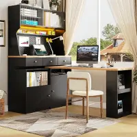 STILVORA Dressoir - Hoge Kast Met Bureau En Ledverlichting - Voor Woonkamer En Eethoek - MDF Glas Metaal - 137x74x177,7 Cm - Zwart