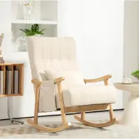 STILVORA Schommelstoel - 65 x 90 x 98 cm - Gevoerd Met Lendenkussen En Zijtas - Voor Woonkamer En Slaapkamer - Stof Beige