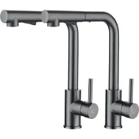 CECIPA MAX Keuken kraan - 2 stuks - Keukenkraan Met Uittrekbare Uitloop met 2 straalsoorten - Spoelkraan 360° draaibaar Mengkraan keuken grijs(Gun metal)