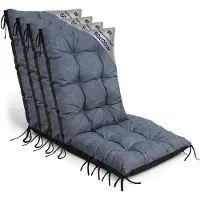 Amazinggirl Tuinstoelkussens Hoge Rug Set: 4x 50x120 cm - Kussens voor Tuinstoelen & Standenstoel Terrasstoel Jeans Eco linnen Stoelkussens Tuin Zitkussen Extra Dik 10 cm met Bindlinten