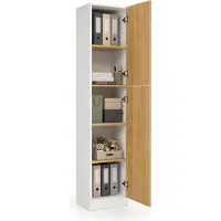 VCM Mehrzweckschrank mit 2 Drehtüren, H. 183 x B. 38 x T. 32 cm, Wohnzimmerschrank, Büroschrank und Aufbewahrungsschrank mit 5 Fächer - Dilos