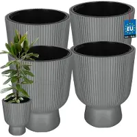 KOTARBAU 4 Stuks - Bloempot - Plantenpot Ø 39 cm - met Binnenpot - Geribbelde Plantenbak - Plantenpot met Voet - Plantenbak - Kunststof - H: 49 cm - Grijs