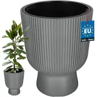 KOTARBAU Bloempot - Plantenpot Ø 39 cm - met Binnenpot - Geribbelde Plantenbak - Plantenpot met Voet - Plantenbak - Kunststof - H: 49 cm - Grijs