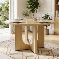 OKWISH Eettafel - Rond Design Voor 4 Tot 6 Personen - 120 x 120 x 75 cm - Scandinavische Stijl - MDF Eikenkleur