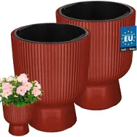 KOTARBAU 2 Stuks - Bloempot - Plantenpot Ø 23 cm - met Binnenpot - Geribbelde Plantenbak - Plantenpot met Voet - Plantenbak - Kunststof - H: 30 cm - Baksteen