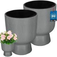 KOTARBAU 2 Stuks - Bloempot - Plantenpot Ø 23 cm - met Binnenpot - Geribbelde Plantenbak - Plantenpot met Voet - Plantenbak - Kunststof - H: 30 cm - Grijs