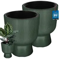 KOTARBAU 2 Stuks - Bloempot - Plantenpot Ø 29 cm - met Binnenpot - Geribbelde Plantenbak - Plantenpot met Voet - Plantenbak - Kunststof - H: 36 cm - Groen