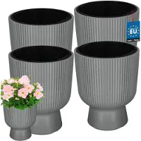 KOTARBAU 4 Stuks - Bloempot - Plantenpot Ø 23 cm - met Binnenpot - Geribbelde Plantenbak - Plantenpot met Voet - Plantenbak - Kunststof - H: 30 cm - Grijs