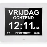 Vali Dementieklok - Automatische Dimfunctie - 7 inch Digitale LCD Klok - Zwart en Wit - 19cm x 1cm x 16cm