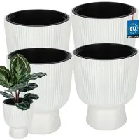 KOTARBAU 4 Stuks - Bloempot - Plantenpot Ø 29 cm - met Binnenpot - Geribbelde Plantenbak - Plantenpot met Voet - Plantenbak - Kunststof - H: 36 cm - Wit