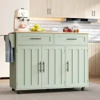 STILVORA Keukenkast - Opklapbaar Werkblad Met Lades En Wielen - Voor Keuken En Eethoek - MDF - 129x46x91,5 Cm - Antiekgroen