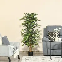 HAUSS SPOLE Kunstplant Realistische Ficusboom 150 Cm Kunststof Groen Voor Binnen En Buiten Onderhoudsarm Direct Plaatsbaar Met Zwarte Pot