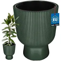 KOTARBAU Bloempot - Plantenpot Ø 39 cm - met Binnenpot - Geribbelde Plantenbak - Plantenpot met Voet - Plantenbak - Kunststof - H: 49 cm - Groen