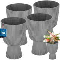 KOTARBAU 4 Stuks - Bloempot - Plantenpot met Sokkel ⌀ 14 cm - PVC - Geribbelde Orchideeënpot - H: 21 cm - Grijs - Kelkvorm