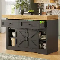 STILVORA Keukenkast - Uitschuifbare Keukeninsel Met Draaibaar Blad En Opbergruimte - Voor Koken En Dineren - MDF - Zwart - 120-197x40x72 Cm