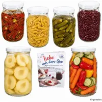 MamboCat 6-delige set inmaakpot 1,7L TO 100 witte deksel inclusief Diamant Gelierzauber receptenboekje