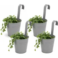 Pro Garden Progarden Bloempotje met haak - 4x - plantenbak zink met ophanghaak - grijs - 20 x 13 x 26 cm - ophangbaar- Balkon/schutting plantenpot
