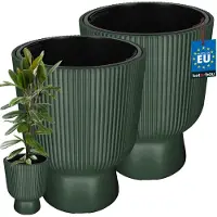 KOTARBAU 2 Stuks - Bloempot - Plantenpot Ø 39 cm - met Binnenpot - Geribbelde Plantenbak - Plantenpot met Voet - Plantenbak - Kunststof - H: 49 cm - Groen