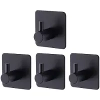 Famanu – Zelfklevende handdoekhouder, zwart mat, zonder boren, roestvrij staal, 4 stuks