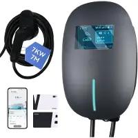 Puluomis - Wallbox EV Charger 7 kW - Smartcharge laadpaal met app - 7 meter kabel - Type 2 - 1-fase - 6–32A instelbaar - grijs