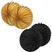 Boland Lampionnen van papier - rond - set van 16x stuks - Dia 22 cm - Versiering - mix van zwart en goud