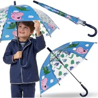 Sarcia.eu Peppa Pig George Blauwe kinderparaplu VOOR JONGENS, transparante OPVOUWBARE automatische paraplu