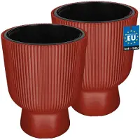 KOTARBAU 2 Stuks - Bloempot - Plantenpot Ø 39 cm - met Binnenpot - Geribbelde Plantenbak - Plantenpot met Voet - Plantenbak - Kunststof - H: 49 cm - Baksteen