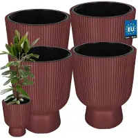 KOTARBAU 4 Stuks - Bloempot - Plantenpot Ø 39 cm - met Binnenpot - Geribbelde Plantenbak - Plantenpot met Voet - Plantenbak - Kunststof - H: 49 cm - Marsala