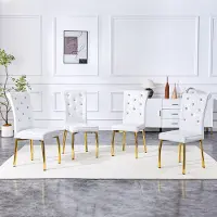 HAUSS SPOLE Eetkamerstoel Set Van 4 - Retro Vintage - Gestoffeerd Met Hoge Rugleuning En Gouden Poten - Voor Eetkamer En Keuken - Kunstleer Wit