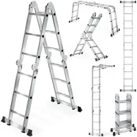 TecTake 6-in-1 Multifunctionele Aluminium Ladder - 352 cm - Antislip - 12 Treden - Aanlegladder - Sta-Ladder - Werkplatform - Steiger - Overhangladder - Trapladder - Inschuifbaar