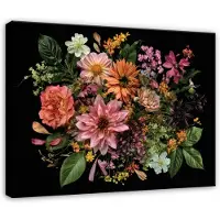 WALLARENA - Schilderij op canvas 90x60 cm - canvas schilderij - bloemen op zwarte achtergrond - voor slaapkamer en woonkamer - op doek