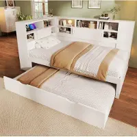 STILVORA Kinderbed 90x200 cm – Bedbank Met Uitschuifbed En USB – Opbergruimte In Hoofdbord En Zijkant – Zonder Matras – Hout – Wit