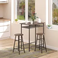 OKWISH Barkruk Set - Bartafel Met 2 Barkrukken - 80 x 50 x 90 cm - Met Opbergplank - Industrieel Voor Keuken en Eethoek - MDF Zwart