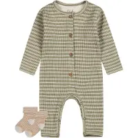Dirkje - Noppies - Boxpak Light Faded Green - sokjes bruin gestreept - Maat 68