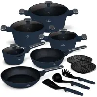Berlinger Haus Pannenset Mat Blauw 11-Delig - Kookpan ø 20, 24, 28 cm, Koekenpan ø 24, 28 cm & Steelpan ø 16 cm - Geschikt voor alle warmtebronnen