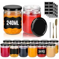 NaiZy Mini Weckpotten Set 24 stuks 240 ml - Rond Transparant Glas met Metalen Deksel - Luchtdichte Mason Jar voor Honing, Kruiden en Marmelade - Zwart -