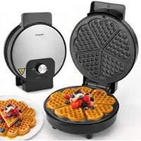Aigostar Wafelijzer - 5 hartvormige wafels - Met Regelbare Temperatuur - 1000W - Anti aanbaklaag - Zwart - RVS - Crunchy