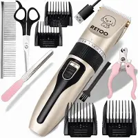 Retoo Hondentondeuse – Honden Trimmer – Complete Honden Trimset – Draadloos & Oplaadbaar – 4 Opzetkammen – Dierentondeuse – Inclusief Schaar, Nagelknipper, Vijl & Kam