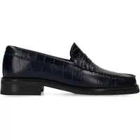 Manfield Donkerblauwe leren croco loafers | Maat 40