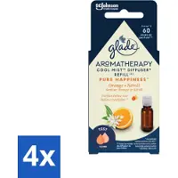 Glade 4 x - Mistnavulling Pure Happiness - Aromatherapie - 17,4 ml - Geur Diffuser - Aromatherapie - Sinaasappel Geur - Neroli Geur - Positieve Energie