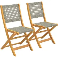 Outsunny Rattan Leisure Chair Set-Acaciahout, PE-rattan-47,5L x 56B x 88H cm-Grijs