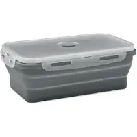 Midocean Inklapbare siliconen lunchbox met PP deksel en siliconen ventiel. Inhoud: 1200ml. Grijs