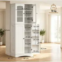 OKWISH Keukenkast - Hoge Opbergkast - 60 x 40 x 162 cm - Verstelbare Planken en Soft-Close - Wit MDF met Acryl Deuren